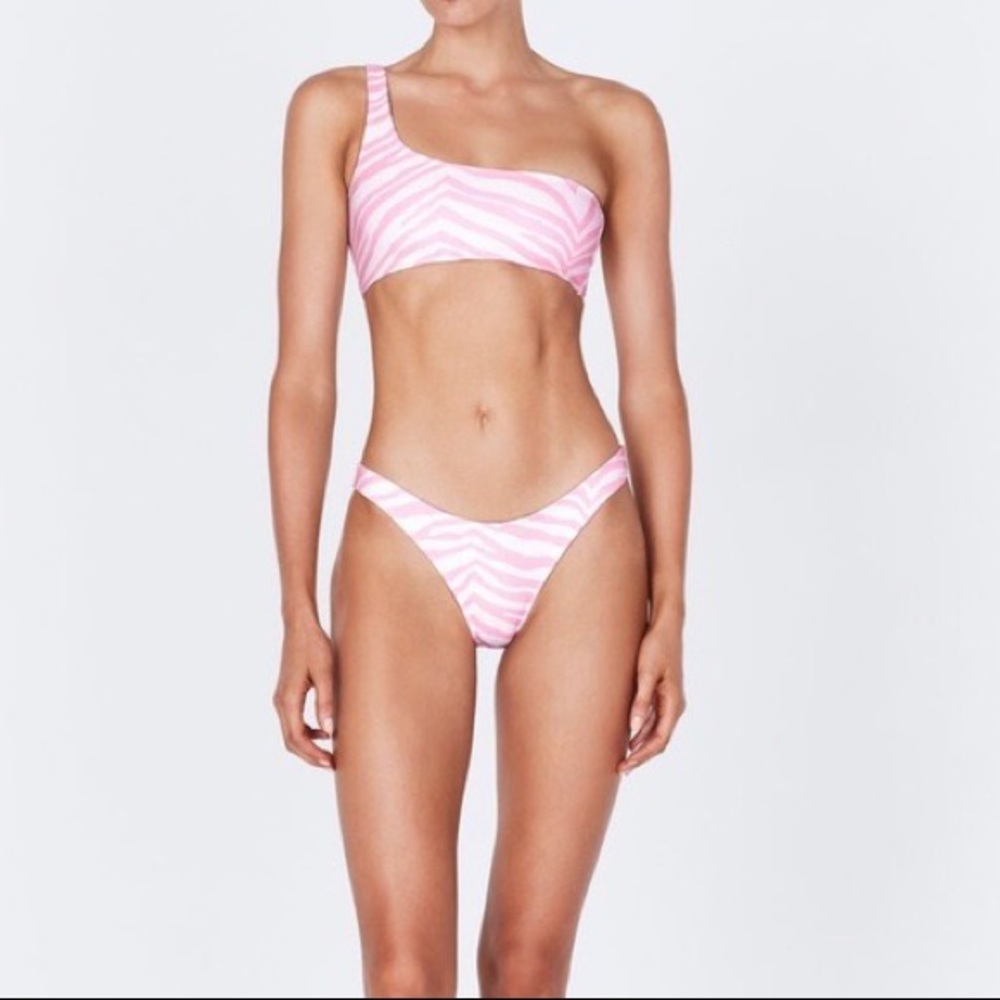 TRIANGL one shoulder bikini in pink zebra